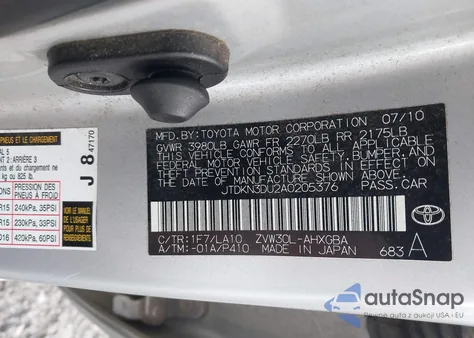 2010 Toyota Prius Iv from USA, damaged, VIN JTDKN3DU2A0205376
